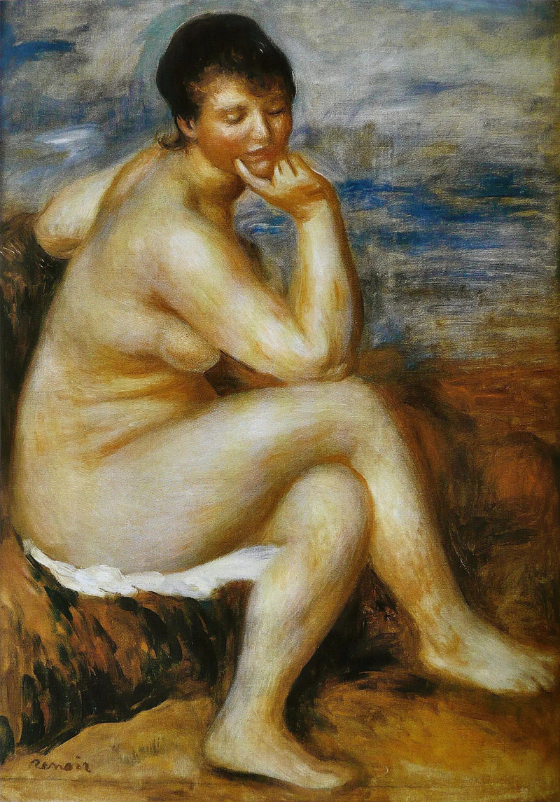 Badende kvinne som sitter på en stein - Pierre-Auguste Renoir