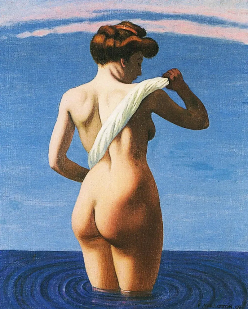 Badepike som vasker seg bakover med en rullende klut - Félix Vallotton

Source:
Baigneuse de dos s'essuyant avec un linge roulé - Félix Vallotton