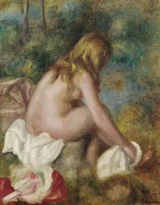 Badende, naken sittende - Pierre-Auguste Renoir