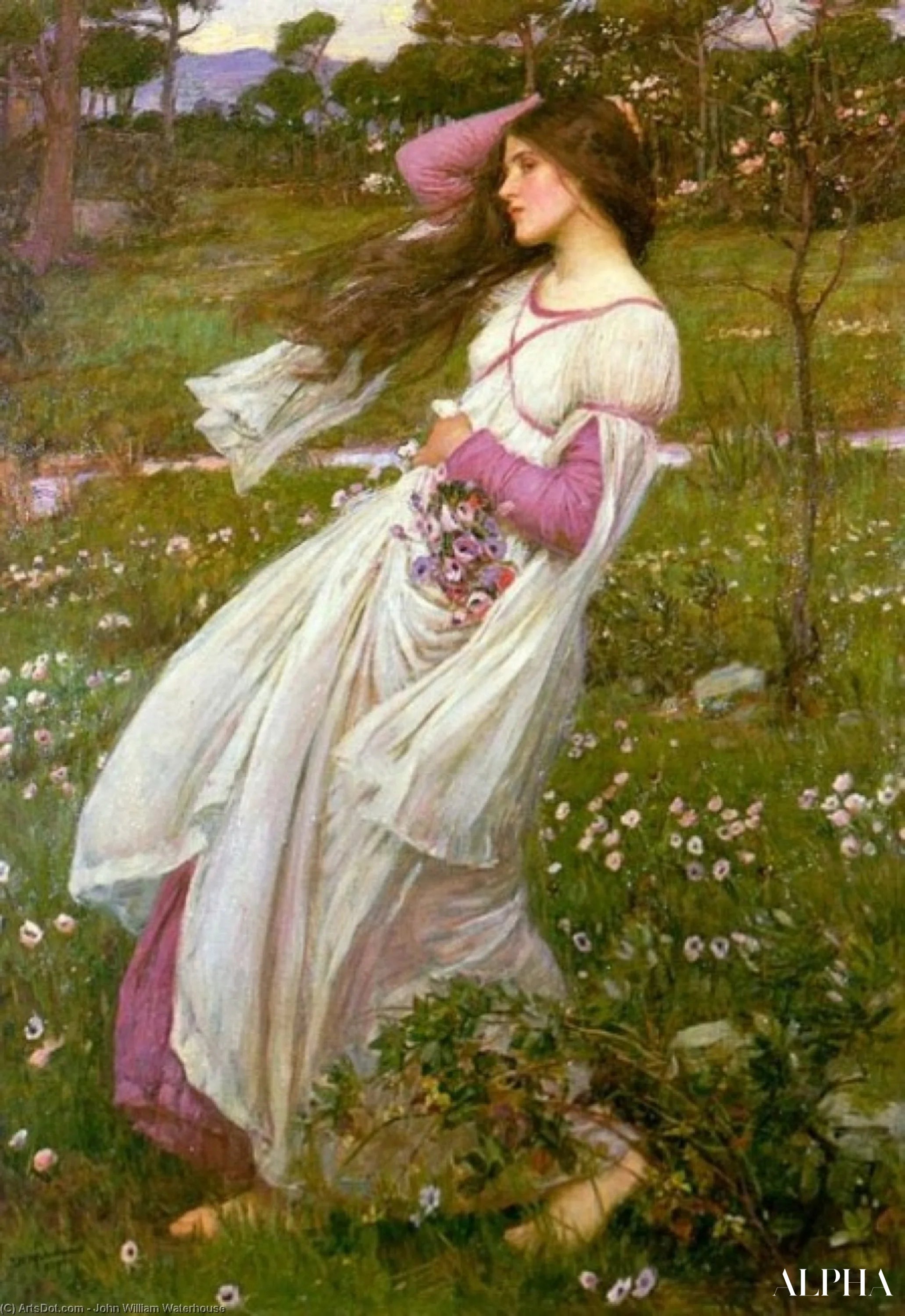 Reproduction du tableau « Balayé par le vent - John William Waterhouse » par Alpha Reproduction en peinture à l’huile