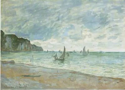 Fiskebåter foran stranden og klippene i Pourville - Claude Monet