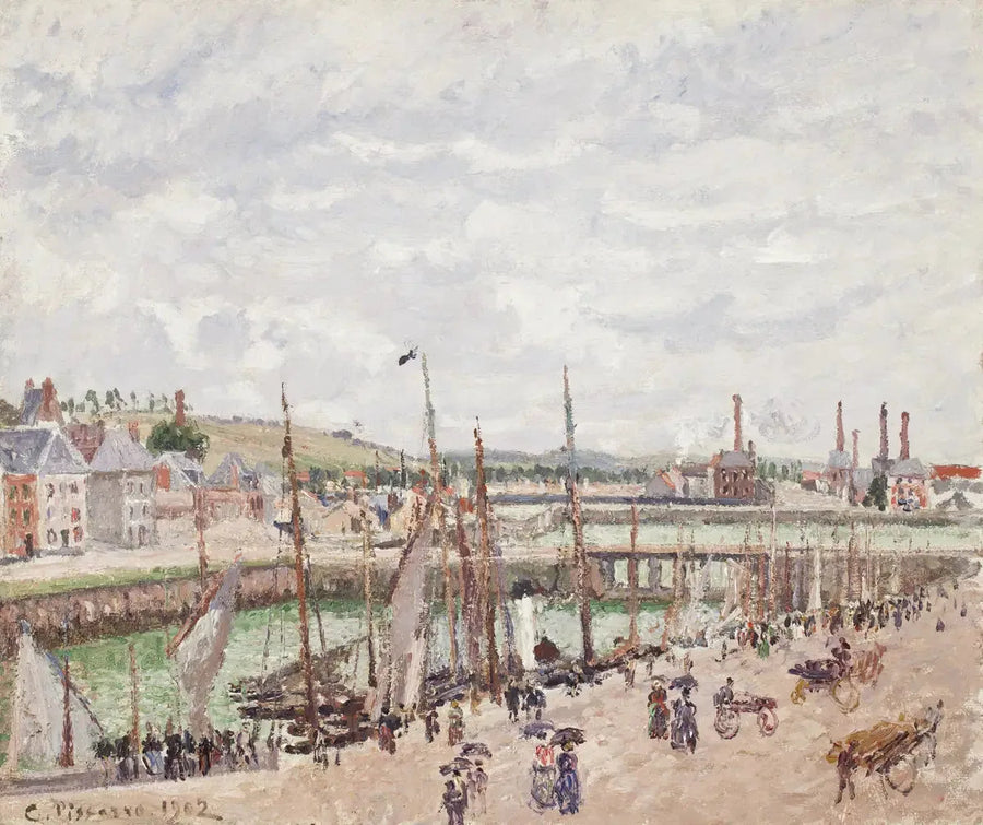 Bassins Duquesne og Berrigny i Dieppe, grått vær - Camille Pissarro