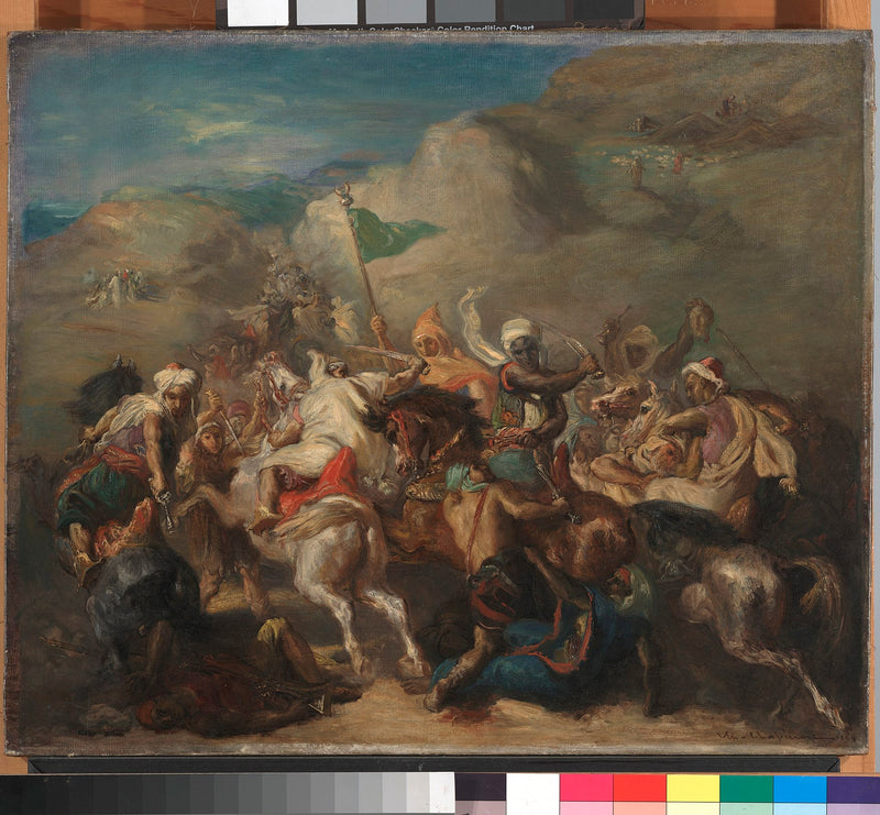 Slag mellom arabiske ryttere rundt et banner - Théodore Chassériau