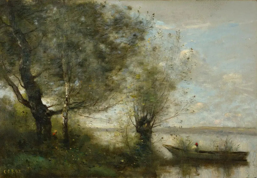 Båt nær en elv - Jean-Baptiste Camille Corot