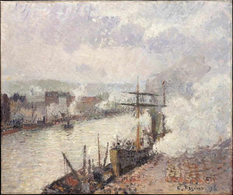 Dampbåter i havnen i Rouen - Camille Pissarro