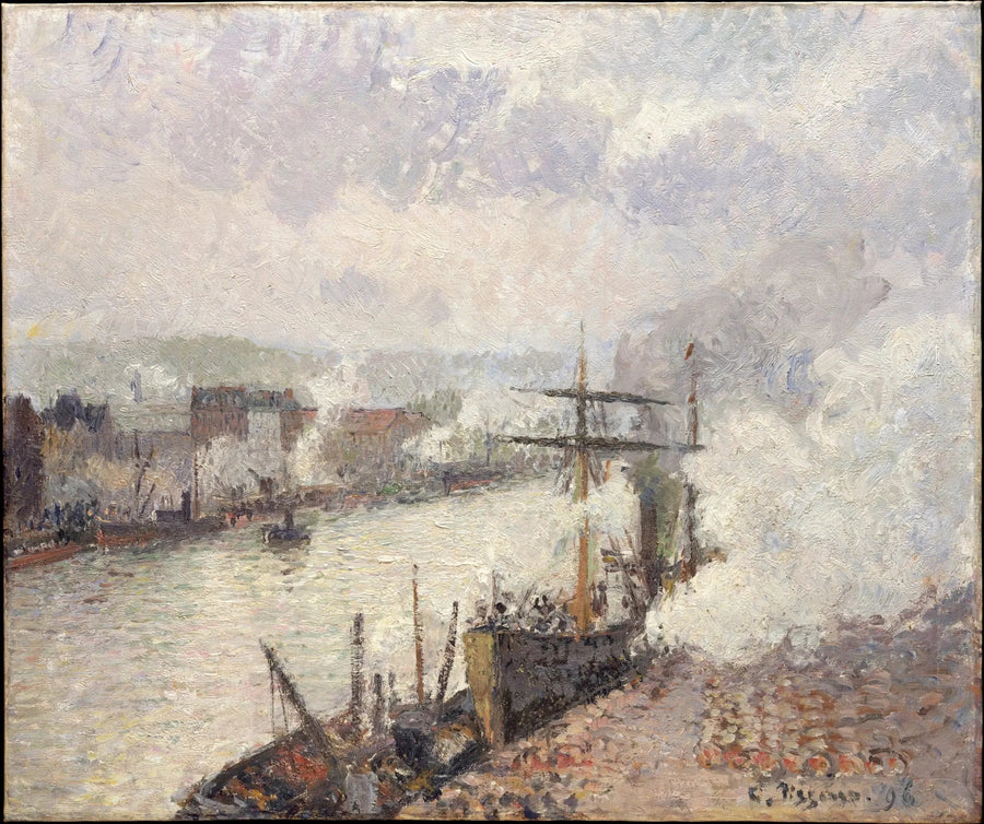 Dampbåter i havnen i Rouen - Camille Pissarro