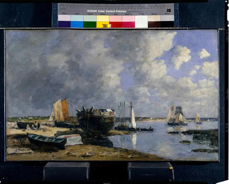 Båter ved anker og ved brohodet - Eugène Boudin