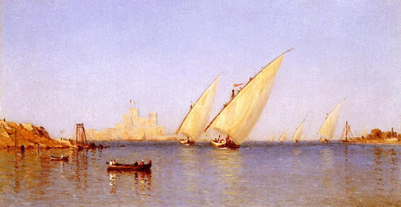 Fiskebåter som går inn i havnen i Brindisi - Sanford Robinson Gifford