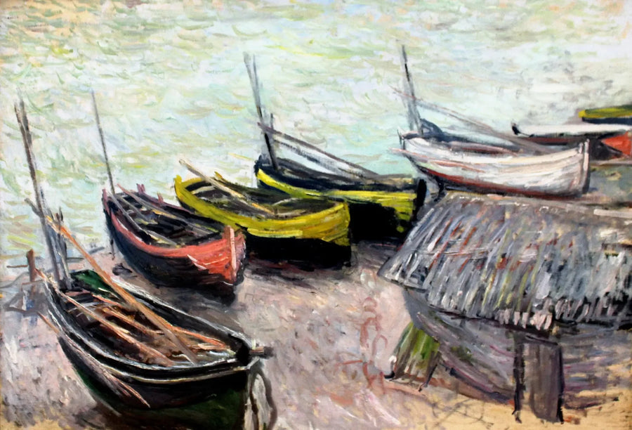 Båter på stranden i Étretat - Claude Monet