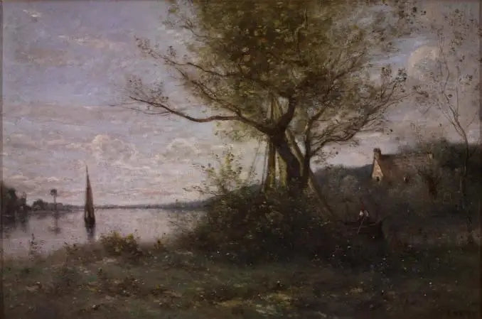 Båter på øya - Jean-Baptiste Camille Corot