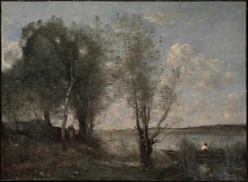 Badebåt blant sivet - Jean-Baptiste Camille Corot