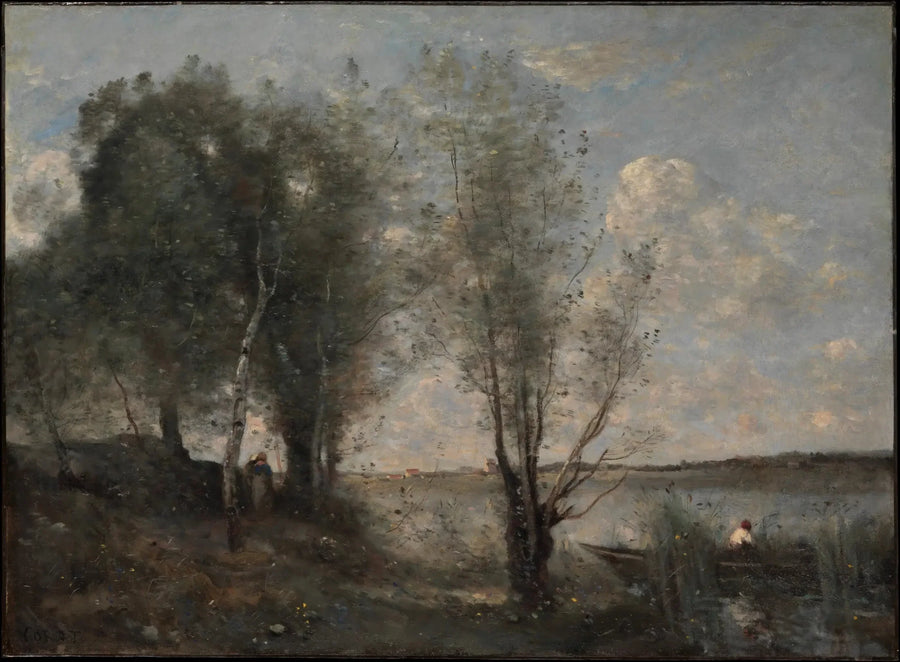 Badebåt blant sivet - Jean-Baptiste Camille Corot