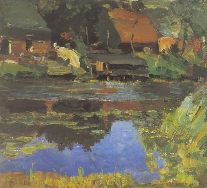 Bygninger ved vannet med et vaskerhus - Piet Mondrian