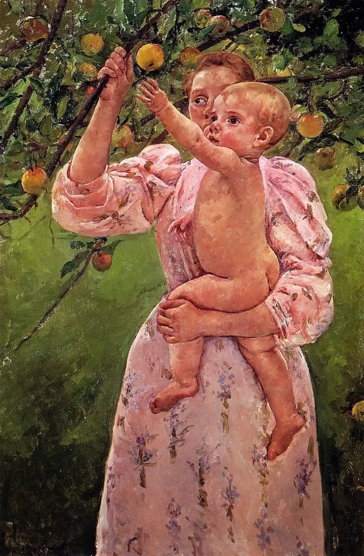 Baby strekker hånden mot et eple - Mary Cassatt