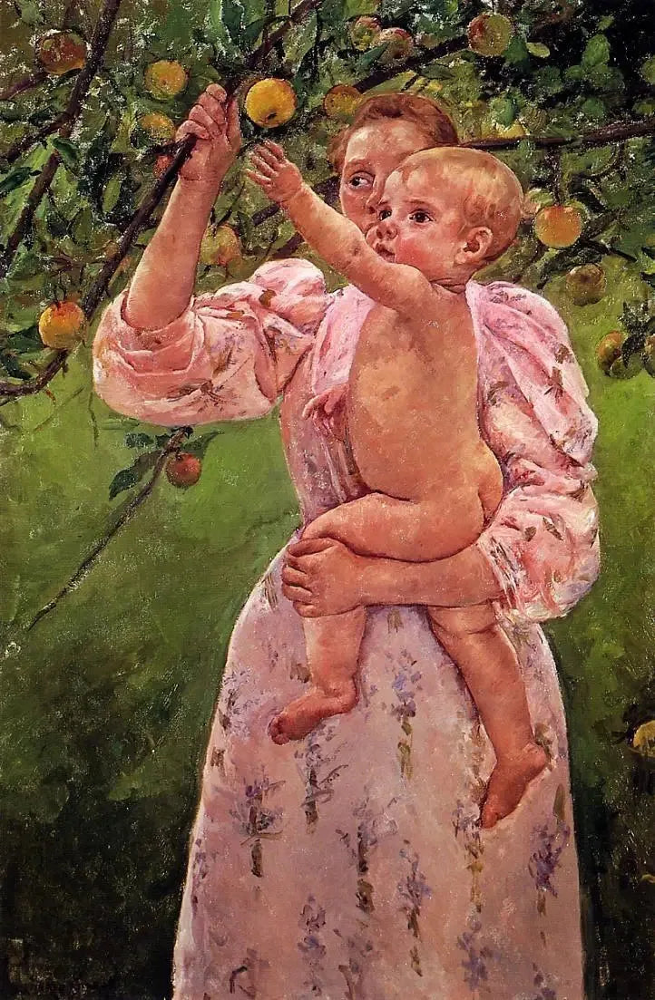 Baby strekker hånden mot et eple - Mary Cassatt