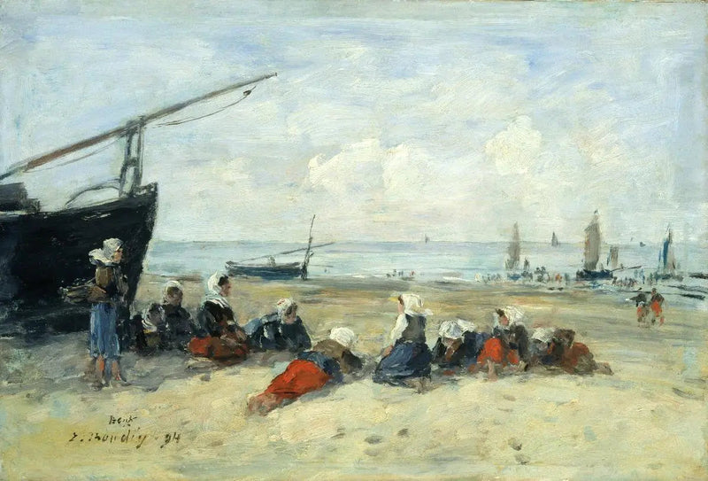 Berck, Fiskere på stranden, lavvann - Eugène Boudin