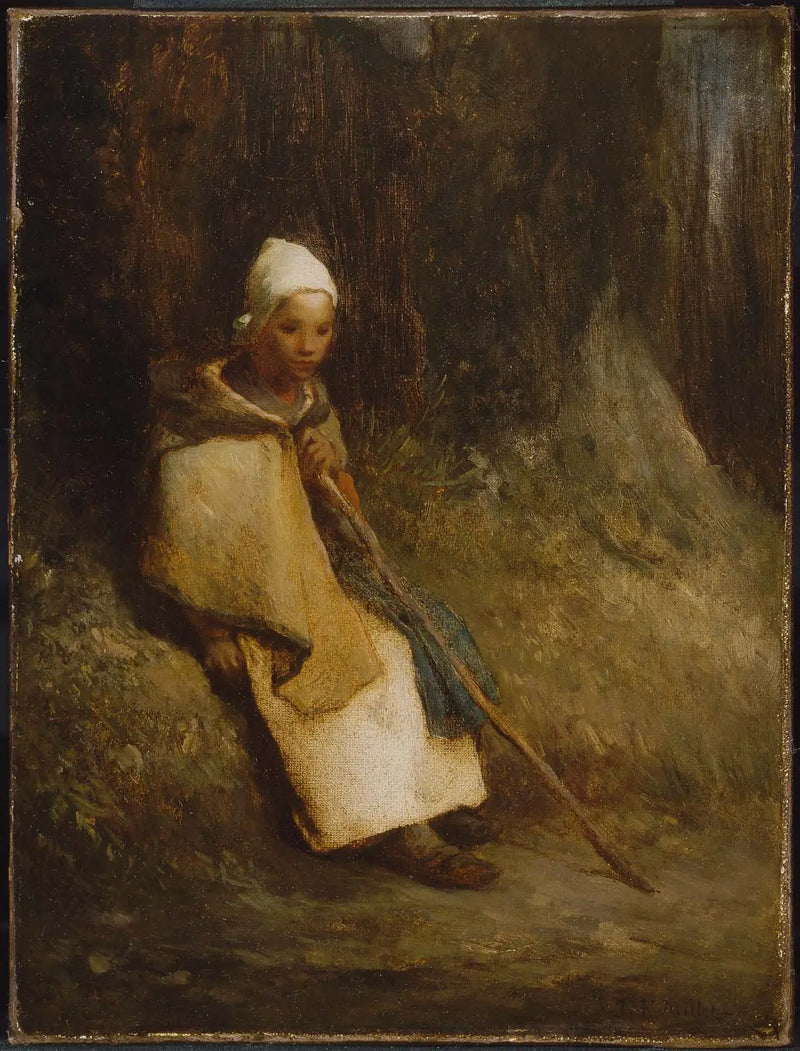 Sittende bergère ved skogkanten - Jean-François Millet