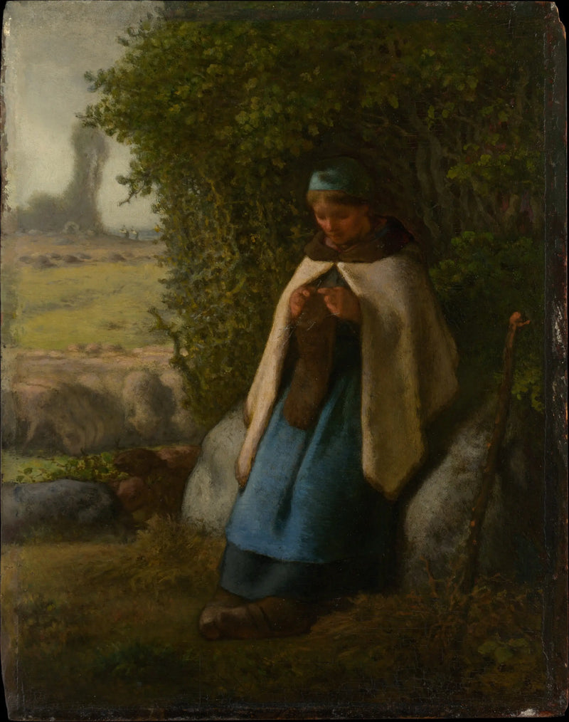 Sitted bergère på en klippe - Jean-François Millet