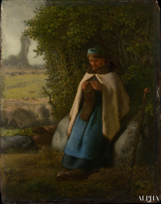 Bergère assise sur un rocher - Jean-François Millet - Reproductions de tableaux et peintures haut de gamme