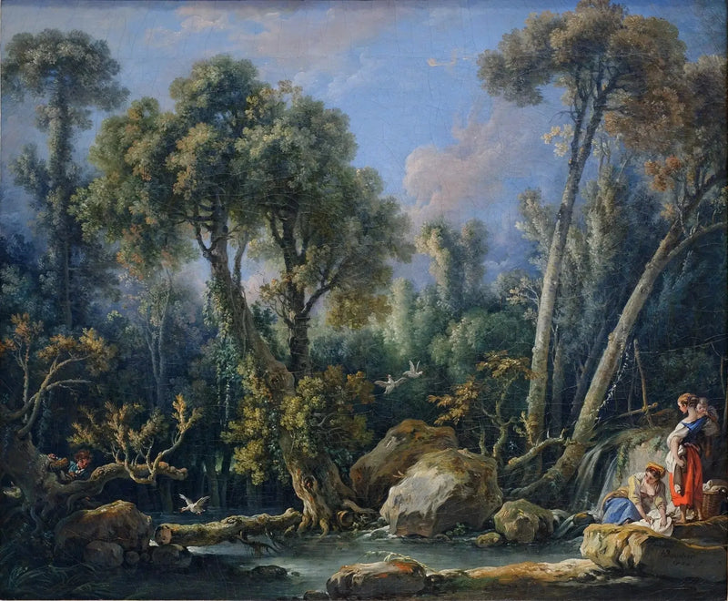 Vaskekjerringer i et landskap - François Boucher
