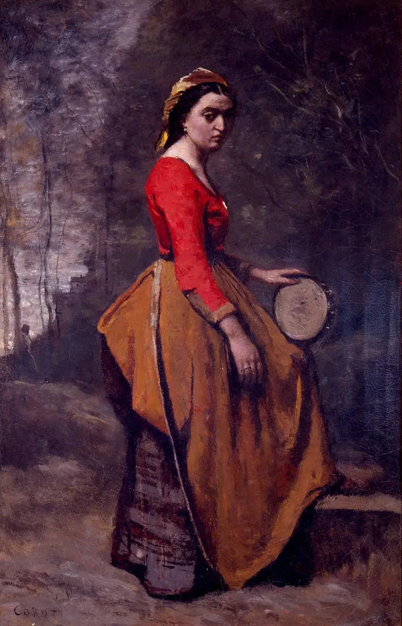 Bohemia med tamburin - Jean-Baptiste Camille Corot