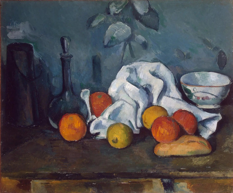Melkkartong, karaffel og bolle - Paul Cézanne