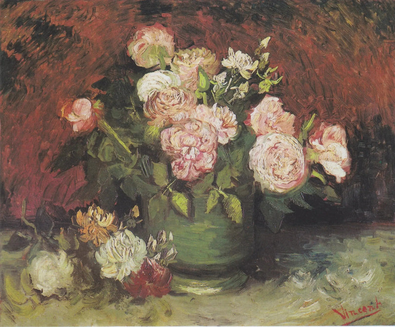 Bol med peoner og roser - Vincent van Gogh