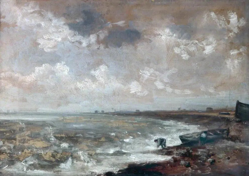 Havbordsutsikt med fiskere nær en båt - John Constable