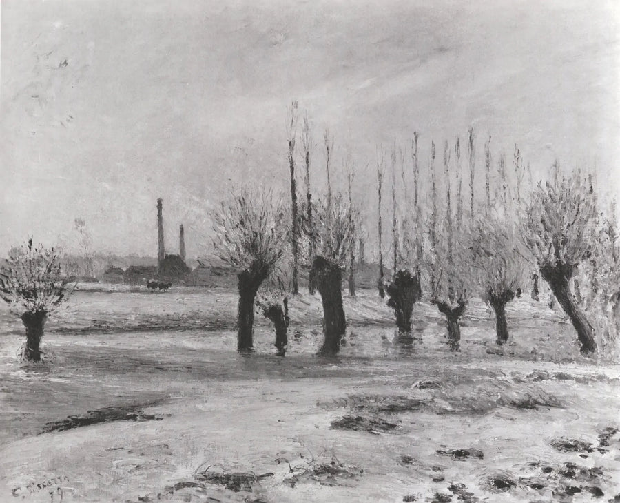 Oise-bredden i Pontoise, snøeffekt - Camille Pissarro