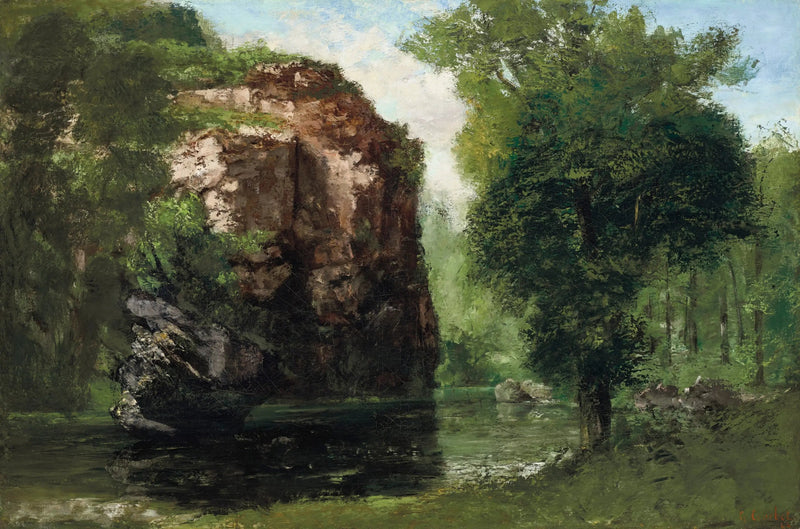 Loue-elven bredd med klipper til venstre - Gustave Courbet