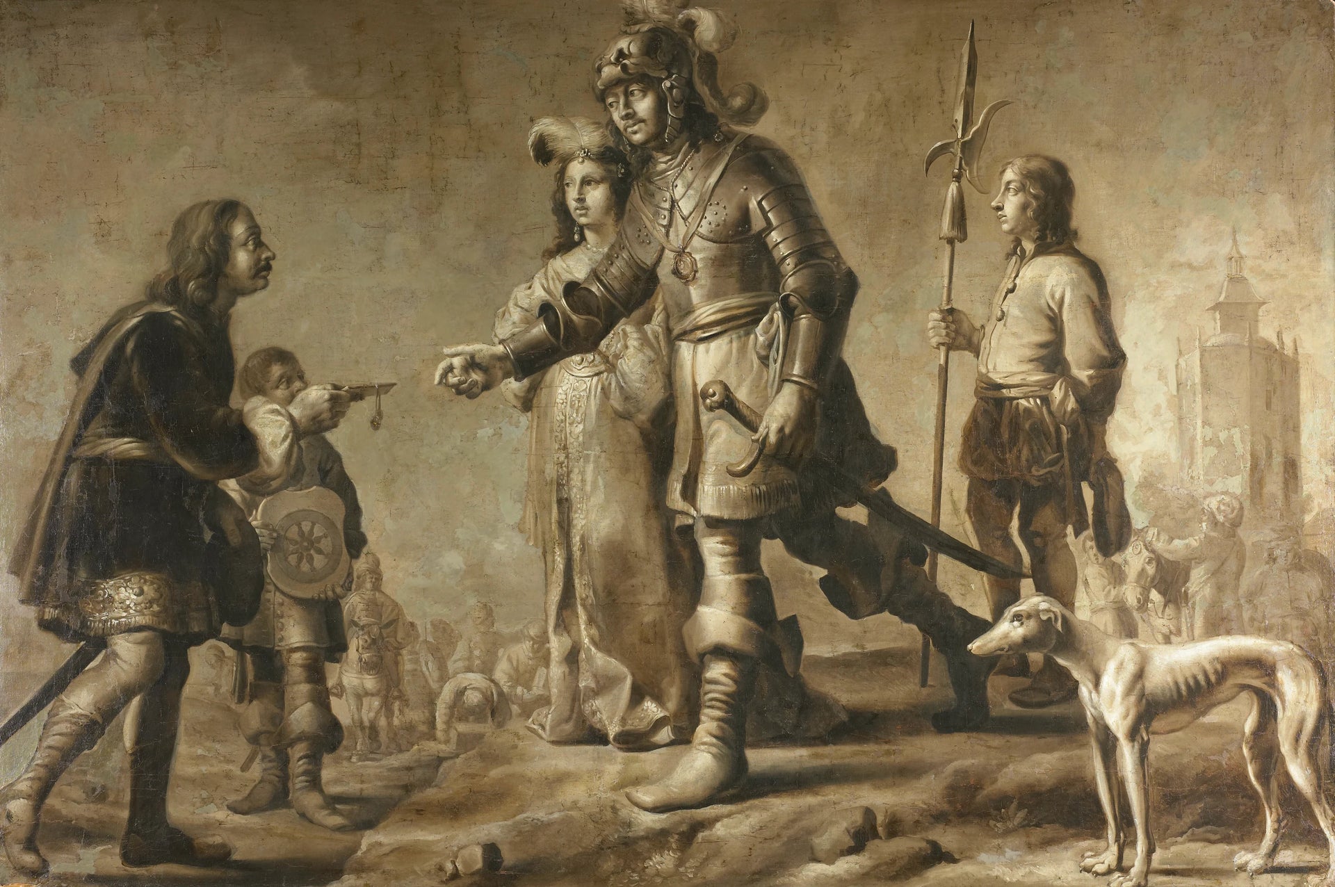 Boudewijn van Heusden (?-870) et son épouse Sophia reçoivent les honneurs de l'envoyé du roi Edmond - Adriaen Pietersz van de Venne