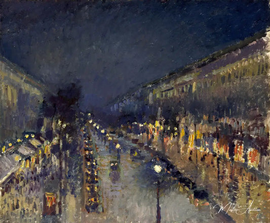 Boulevard Montmartre, la nuit - Camille Pissarro - Reproductions de tableaux et peintures haut de gamme