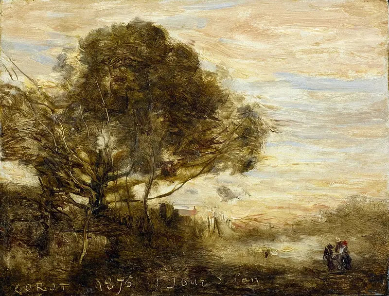 Busk av trær ved vannkanten - Jean-Baptiste Camille Corot