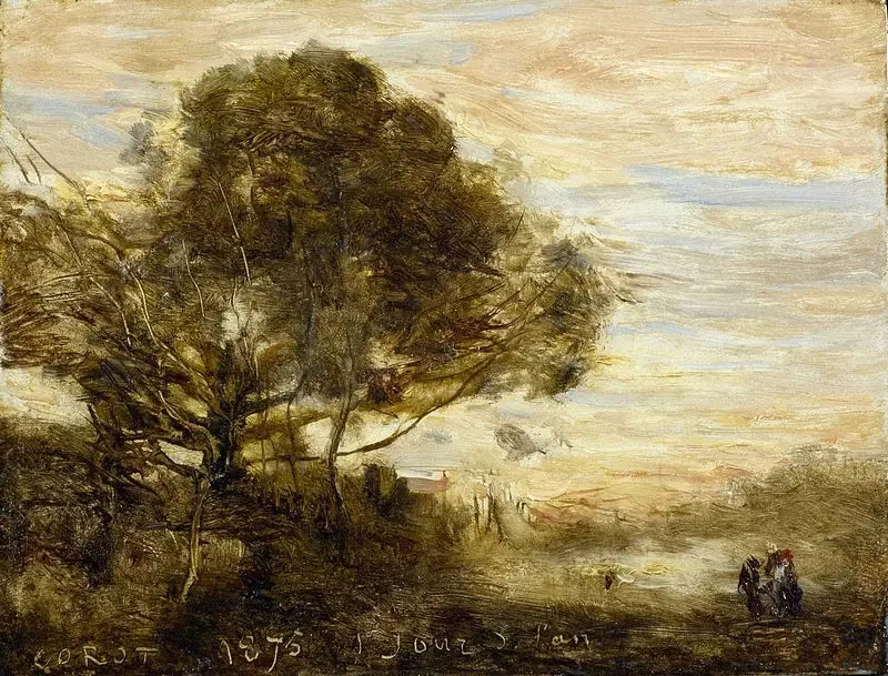 Busk av trær ved vannkanten - Jean-Baptiste Camille Corot