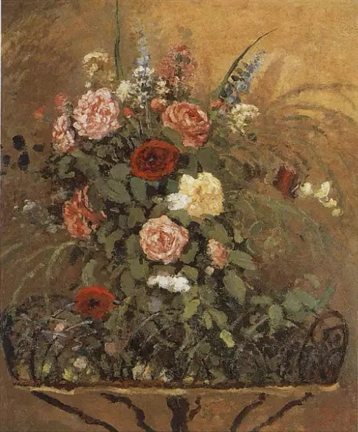 Blomsterbukett med plantekasse - Camille Pissarro