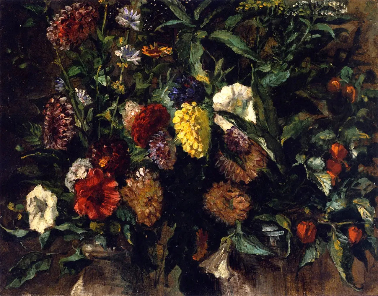 Bouquet de fleurs dans un vase - Eugène Delacroix image 1 tableau peint à l’huile sur toile