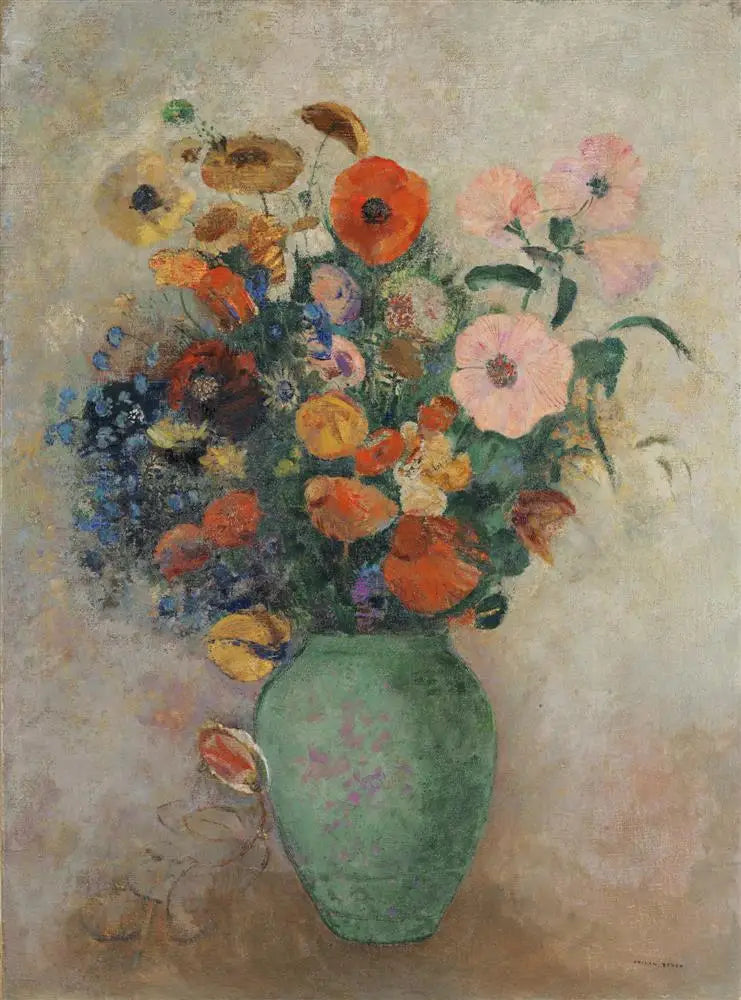 Blomsterbukett i en grønn vase - Odilon Redon
