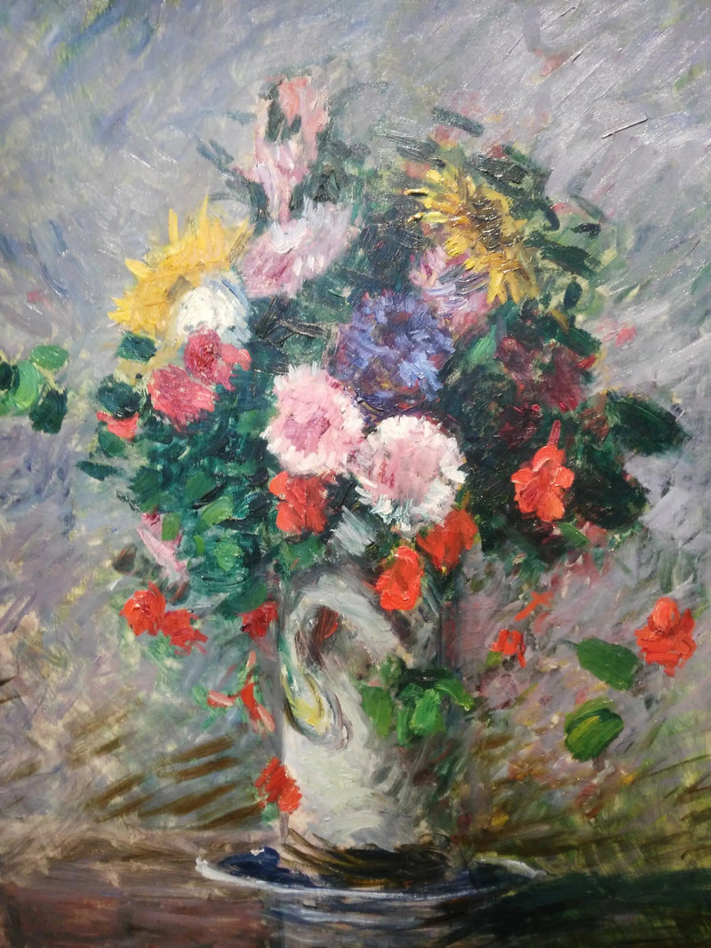 Bukett av tusenfryd, kapers og solsikker i en vase - Gustave Caillebotte