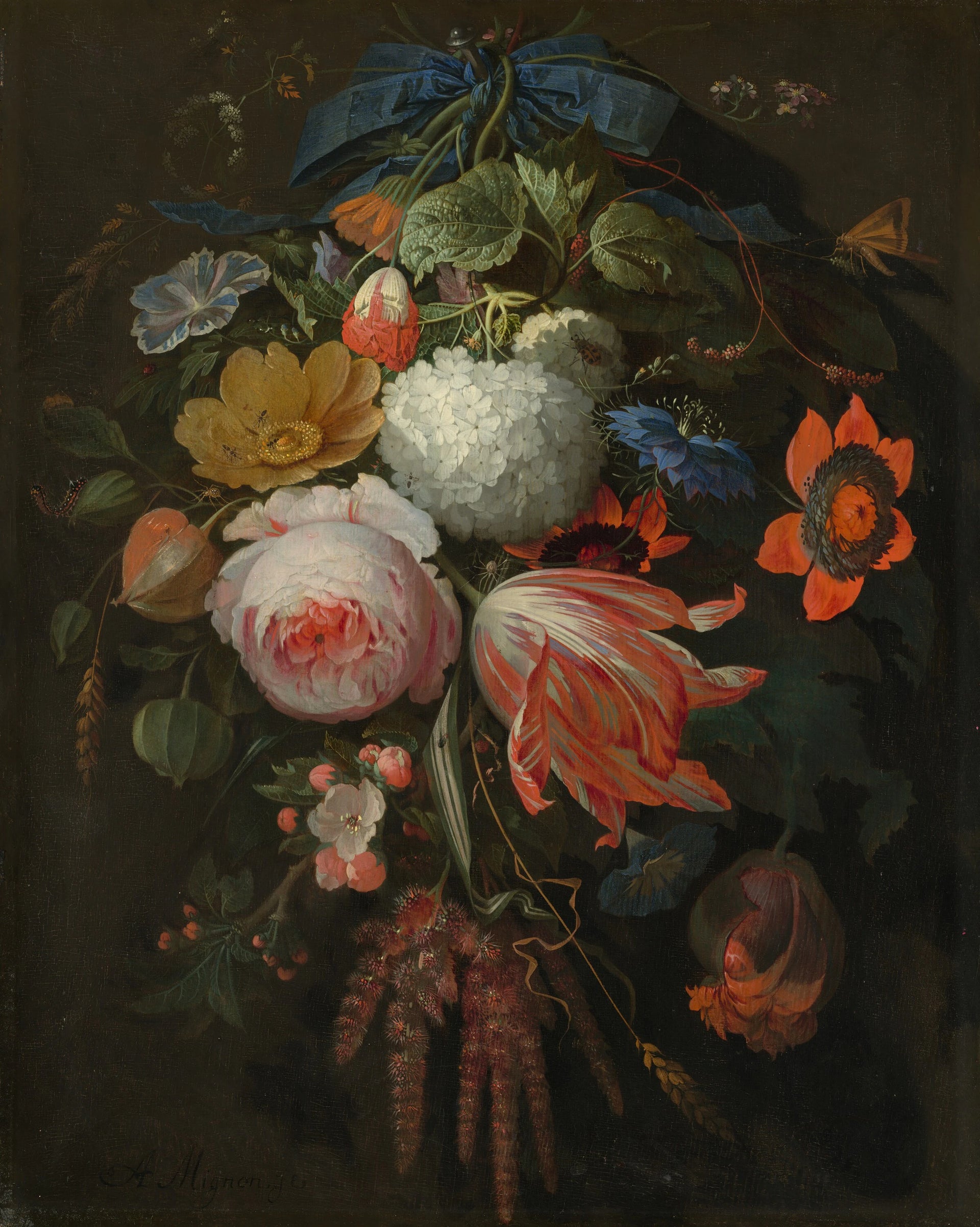 Un bouquet de fleurs suspendu - Abraham Mignon
