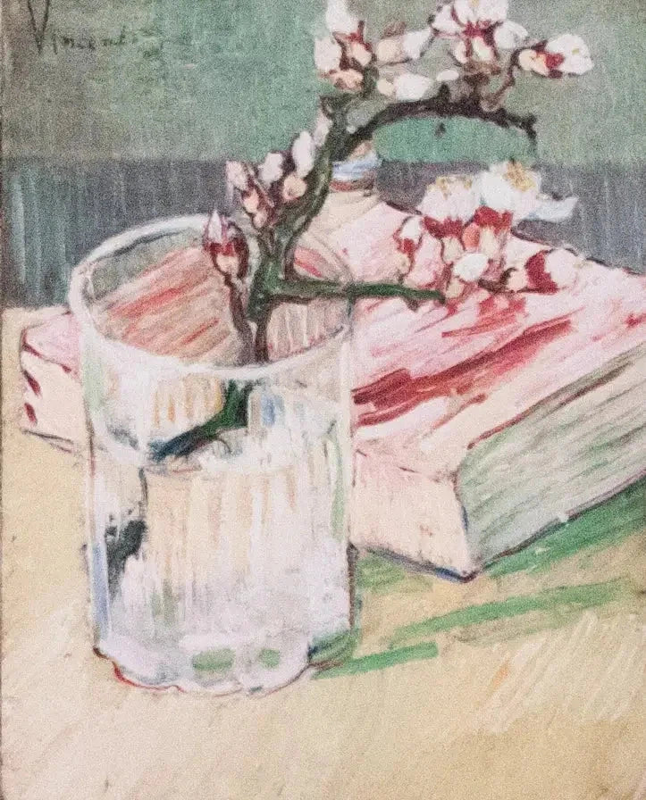 Mandelblomstgren i en glass med en bok - Vincent van Gogh