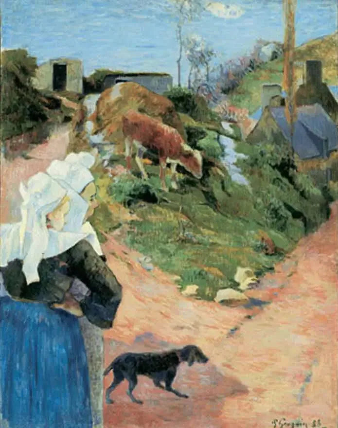 Bretonner ved en veikryss, eller Bretonner og kalv - Paul Gauguin