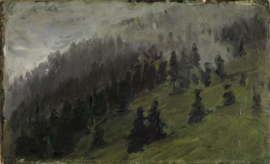 Tåke mellom grantrærne - Franz Marc