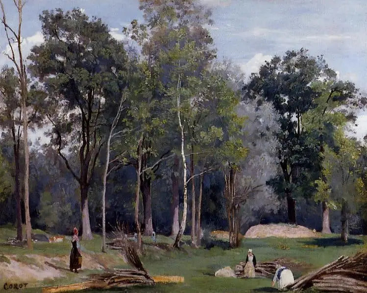 Bûcheronnes i en eng i nærheten av skogen. Ville d'Avray - Jean-Baptiste Camille Corot