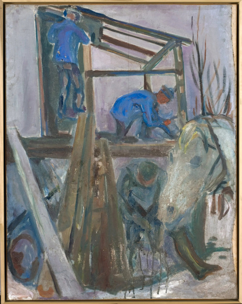 Tømmerhoggere i arbeid på studiobygningen - Edvard Munch
