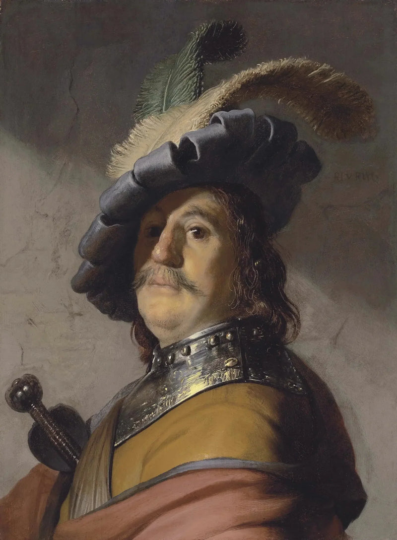 Buste av en mann med gorgerin og fjærberet - Rembrandt
