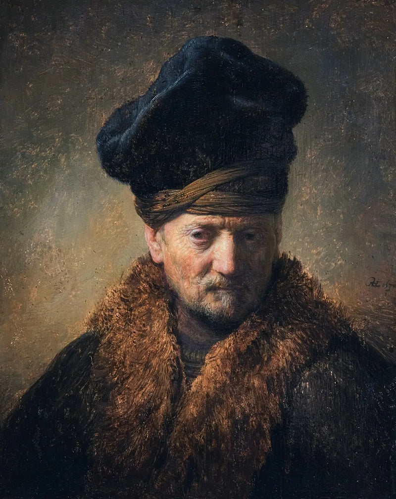 Buste av en gammel mann med pelslue - Rembrandt
