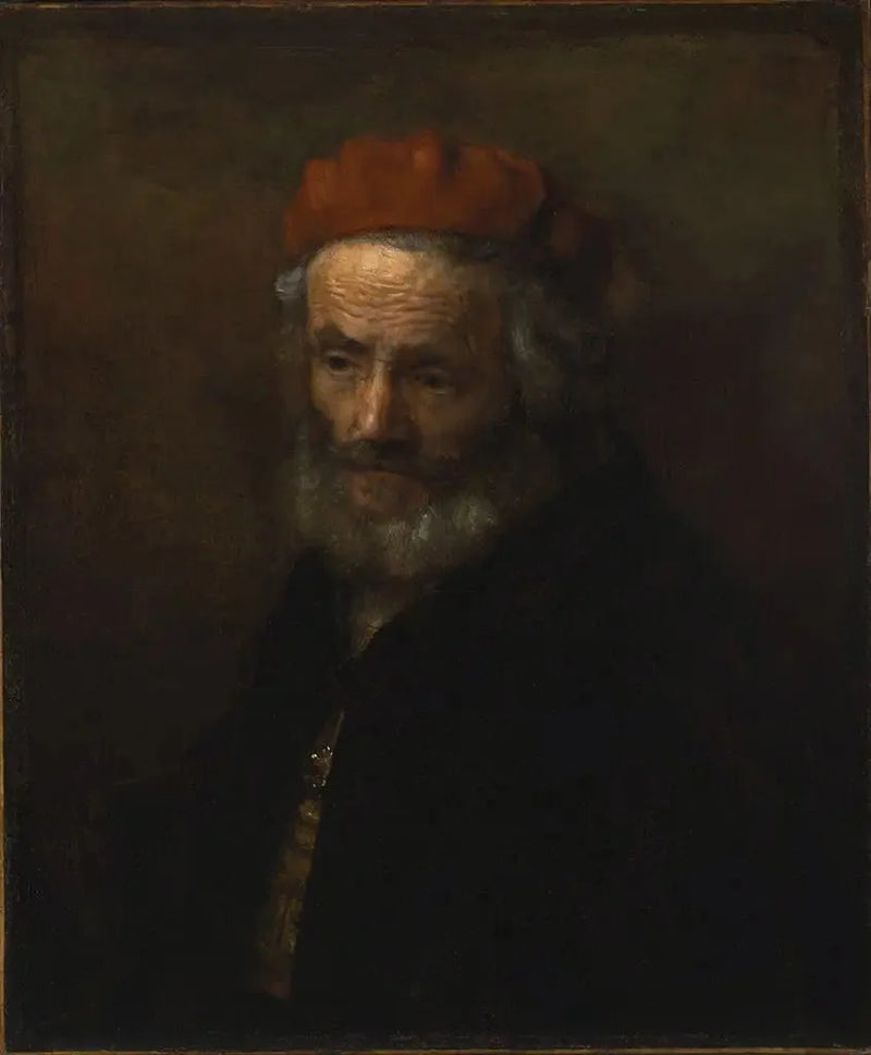 Buste av en gammel mann med rød hatt - Rembrandt