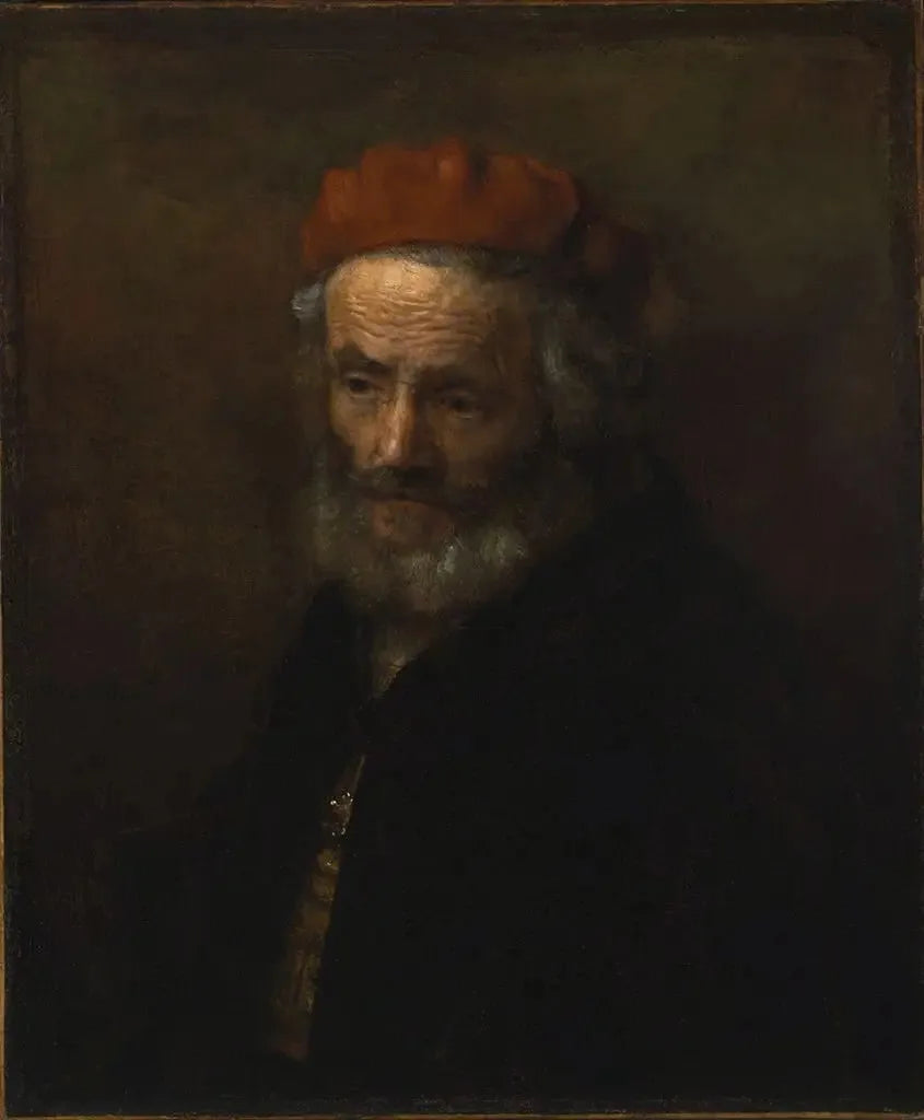 Buste av en gammel mann med rød hatt - Rembrandt