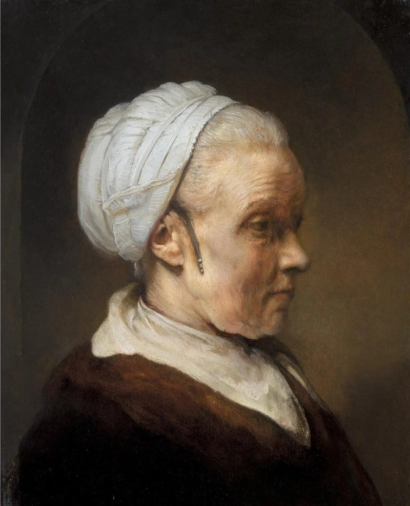 Buste av en gammel kvinne med hvit hette - Rembrandt