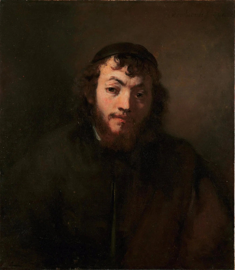 Portrett av en ung mann med skjegg og kalott - Rembrandt